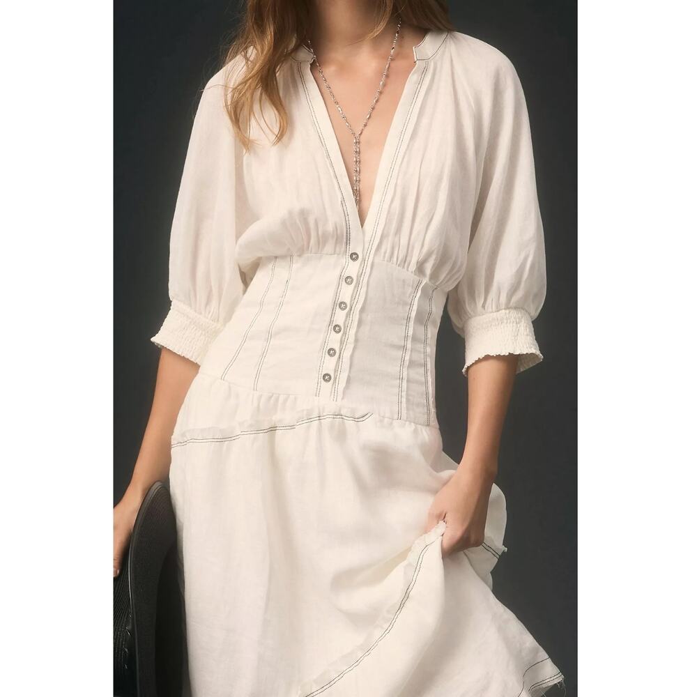 Anthropologie Ethereal Bohemian Linen Corset Midi Shirt Dress White Size Large - Picture 11 of 15